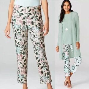 J Jill Linen Stretch NWT Floral Women's Pants  $70 Cottagecore Elastic Back Sz L